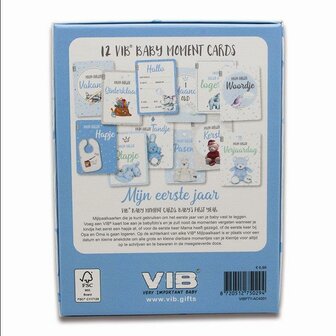 BOX MET 12 VIB&reg; BABY MOMENTS CARDS &#039;MIJN EERSTE JAAR&#039; BOY