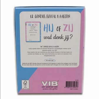 Box met 12 VIB&reg; Gender Reveal &#039;Hij of Zij, wat denk jij?&#039; Cards (invulbaar &amp; bewaarbaar)
