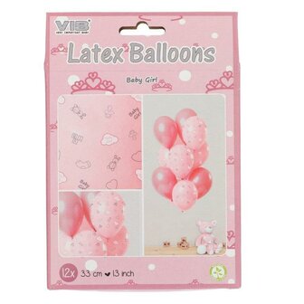 Latex Balloons Baby Girl Pink 33cm/13inch (12pcs)
