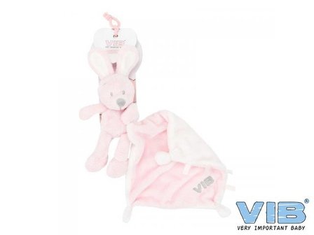 VIB Pluche konijn houdt doekje vast roze