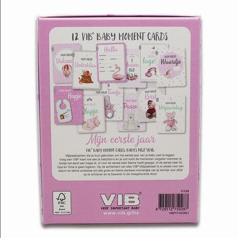 Box met 12 VIB® Baby Moments Cards 'Mijn Eerste Jaar' GIRL