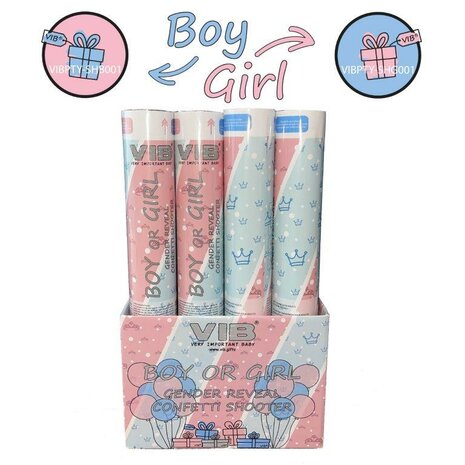 Gender Reveal Confetti Shooter GIRL PINK (roze cadeautje op handvat)